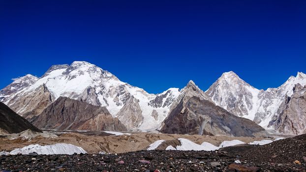 K2 and Broad Peak from Concordia in the Karakorum Mountains Pakistan