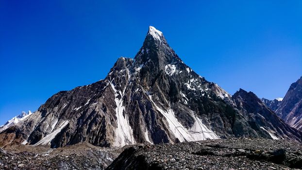 Mitre peak in Karakoram range at sunset view from Concordia camp, K2 K2 Base Camp, Pakistan.