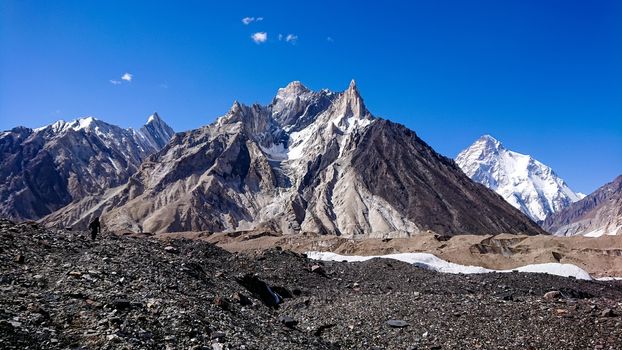 Gasherbrum mountain massif and Mitre peak, K2 trek, Gilgit Baltistan, Pakistan