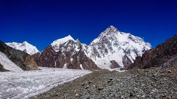 K2 and Broad Peak from Concordia in the Karakorum Mountains Pakistan