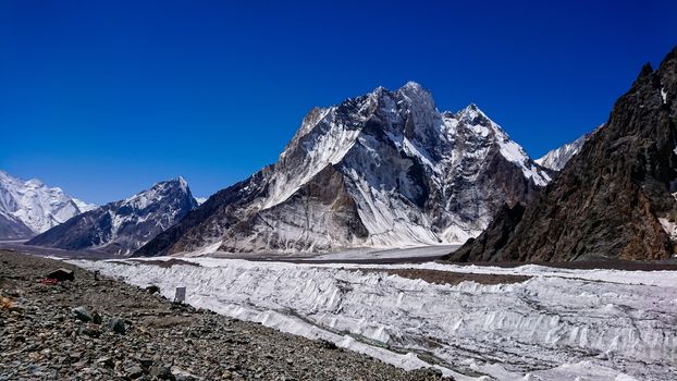 K2 and Broad Peak from Concordia in the Karakorum Mountains Pakistan