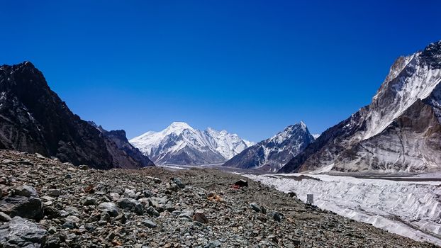 K2 and Broad Peak from Concordia in the Karakorum Mountains Pakistan