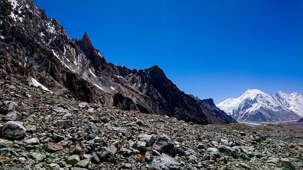 K2 and Broad Peak from Concordia in the Karakorum Mountains Pakistan