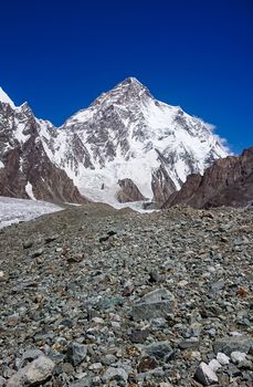 K2 and Broad Peak from Concordia in the Karakorum Mountains Pakistan