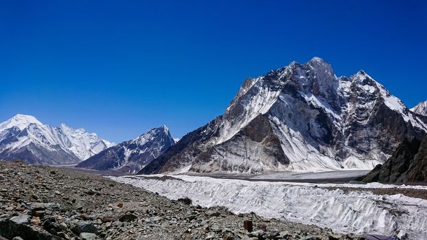 Landscape of Gasherbrum massif and Baltoro glacier, K2 Base Camp, Pakistan