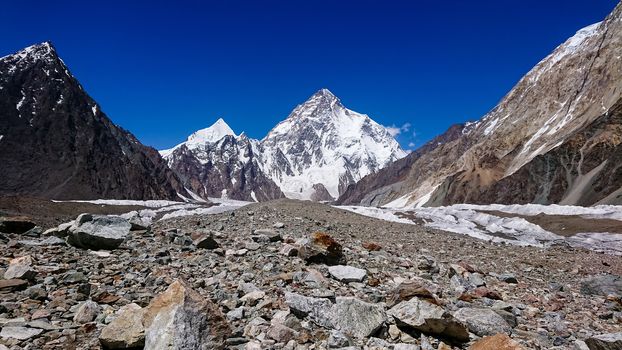 K2 and Broad Peak from Concordia in the Karakorum Mountains Pakistan