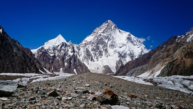 K2 and Broad Peak from Concordia in the Karakorum Mountains Pakistan