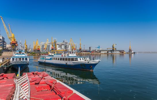 Odessa, Ukraine - 08.28.2018. Pleasure boat in the port of Odessa in a sunny summer day