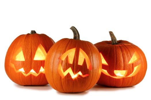Three Halloween Pumpkins isolated on white background