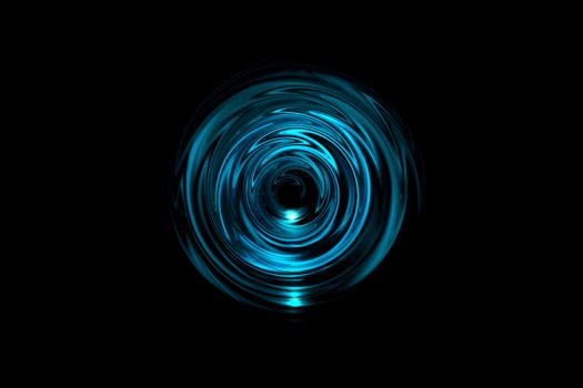 Abstract glowing blue vortex with light ring on black background