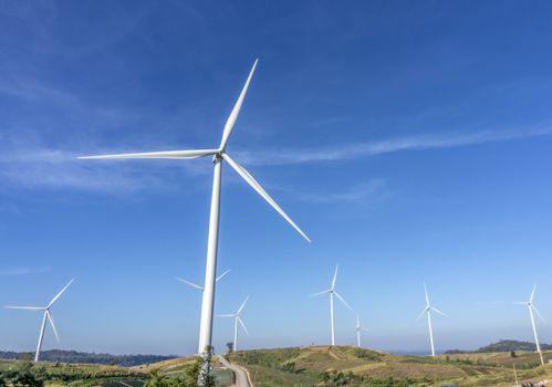 Wind turbines. Wind power generators. Alternative energy, reduce