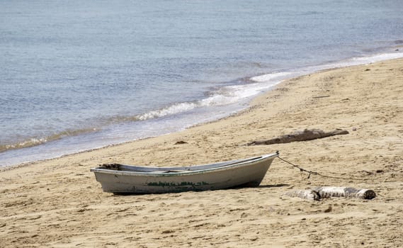 Small boat on the beach. Small boats on the beach Because the sea water decreases Sandy beach at Sairee Beach, Chumphon Province