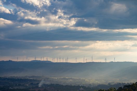 Wind turbines. Wind power generators. Alternative energy, reduce global warming. Reduce insufficient energy problems.