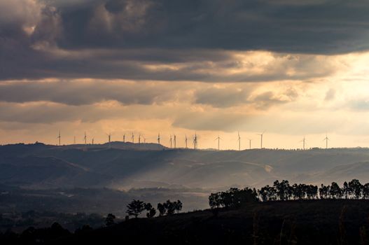 Wind turbines. Wind power generators. Alternative energy, reduce global warming. Reduce insufficient energy problems.
