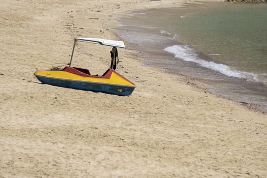 Small boat on the beach. Small boats on the beach Because the sea water decreases Sandy beach at Sairee Beach, Chumphon Province