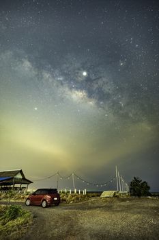 The Milky Way above the community outside the city	
