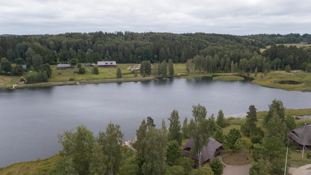 Amatciems lake Aerial drone top view Latvia