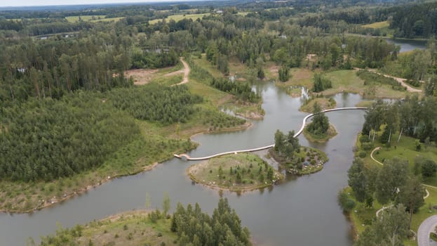 Amatciems lake Aerial drone top view Latvia