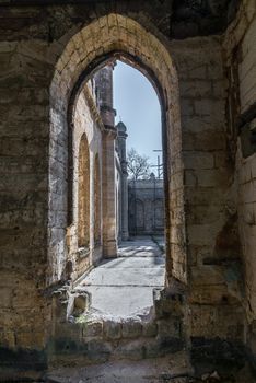 Abandoned Kuris castle in the village of Petrovka near Odessa, Ukraine. Ruined architectural monument of Romanticism