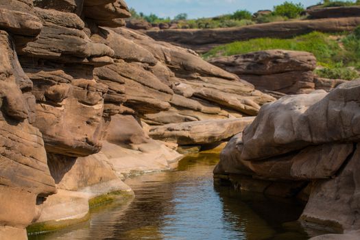 Beautiful amazing of rocks, Natural of rock canyon in mekhong river , Hat Chom Dao, Ubon Ratchathani province, North east Thailand