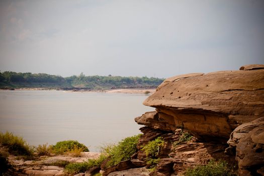 Beautiful amazing of rocks, Natural of rock canyon in mekhong river , Hat Chom Dao, Ubon Ratchathani province, North east Thailand