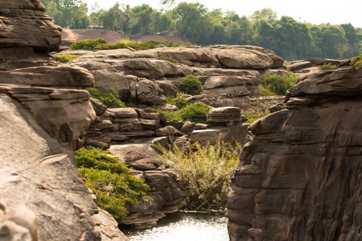 Beautiful amazing of rocks, Natural of rock canyon in mekhong river , Hat Chom Dao, Ubon Ratchathani province, North east Thailand