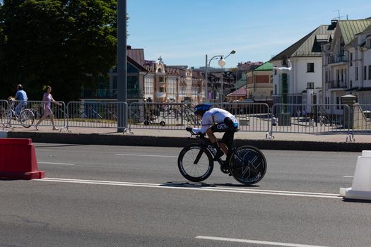 MINSK, BELARUS - JUNE 25, 2019: Cyclist from Germany participates in Women Split Start Individual Race at the 2nd European Games event June 25, 2019 in Minsk, Belarus