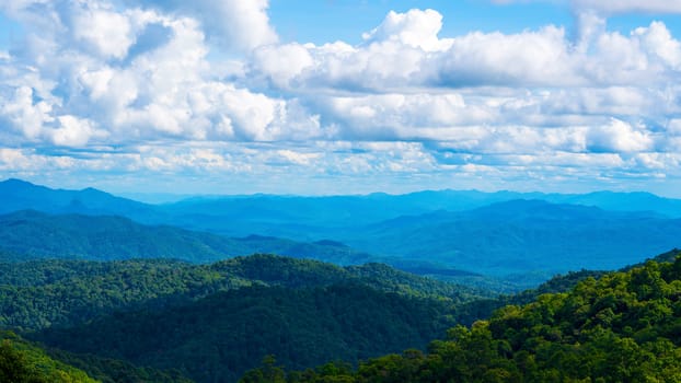 The cloud moving above mountain in rainy season. The forest in tropical.