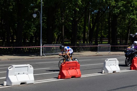 MINSK, BELARUS - JUNE 25, 2019: Cyclist from Moldova participates in Men Split Start Individual Race at the 2nd European Games event June 25, 2019 in Minsk, Belarus