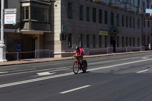 MINSK, BELARUS - JUNE 25, 2019: Cyclist from Monaco participates in Men Split Start Individual Race at the 2nd European Games event June 25, 2019 in Minsk, Belarus