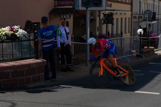 MINSK, BELARUS - JUNE 25, 2019: Cyclist from Croatia Barac participates in Men Split Start Individual Race at the 2nd European Games event June 25, 2019 in Minsk, Belarus