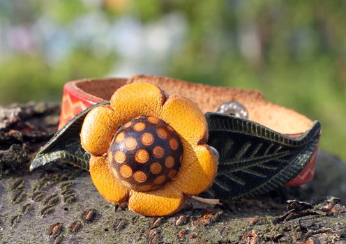 leather bracelet with a flower eco style hand made