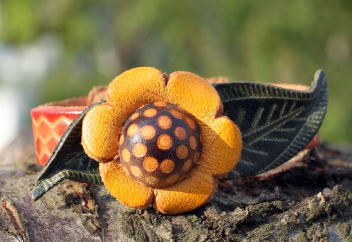 the leather bracelet with a flower eco style hand made