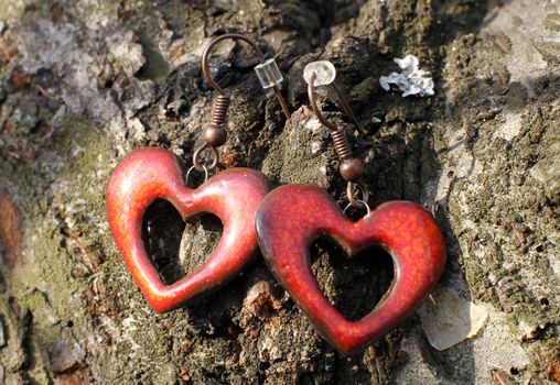 The beautiful hand made polymer clay heart ear rings