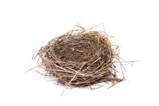 Bird's nest isolated on white background. grass bird house.