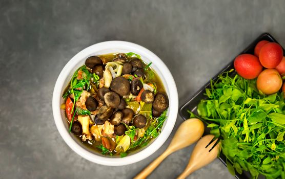 Mixed mushroom spicy curry , Thai style food