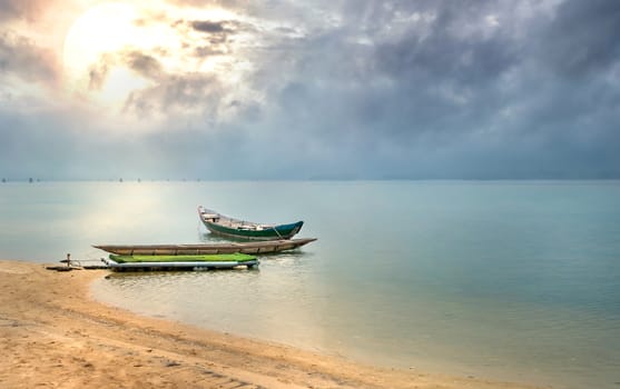 boat and sea with rain coluds  , beautiful nature