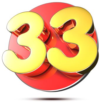 33 numbers 3d rendering on white background.(with Clipping Path).