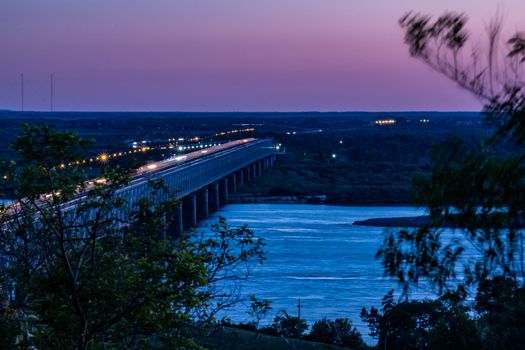 Bridge over the Amur river in Khabarovsk, Russia. Night photography.