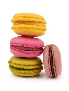 french colorful macarons isolated on white background