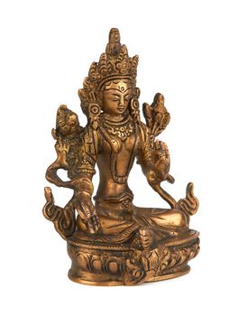 Statue of Green Tara on a white background