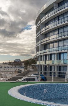 Odessa, Ukraine - 12.27.2018. Luxury private buildings on the coast of the city of Odessa in Ukraine