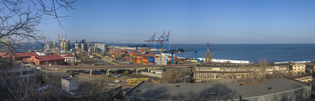 Odessa, Ukraine - 06.14.2019. anoramic view of cargo port and container terminal in Odessa, Ukraine