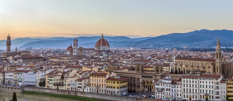Panoramic view of Florence in evening from Michelangelo hill., Italy
