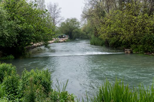 In the background of the Banias Spring is Pan's Cave, where the waterway originated in ancient times