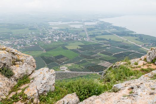 landscape of Arbel Cliff (Ancient Cave Fortress). National park. Low Galilee, Tiberius lake. Israel