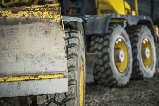 Heavy Duty Professional Road Building Machinery Closeup Photo. Construction Industry.