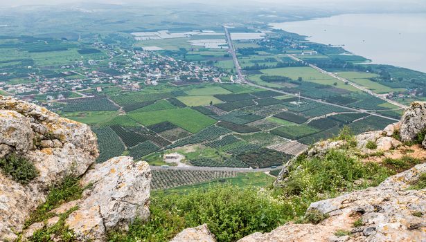 landscape of Arbel Cliff (Ancient Cave Fortress). National park. Low Galilee, Tiberius lake. Israel