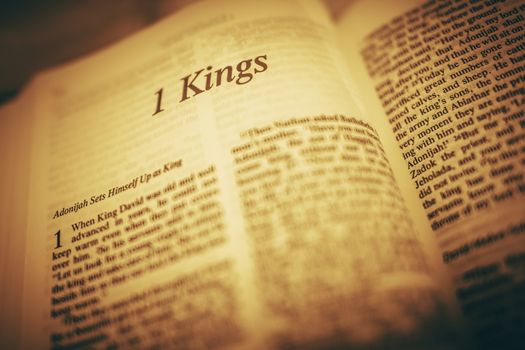 Bible Reading. The Kings. Adonijah Sets Himself Up As a King. Sepia Color Grading.