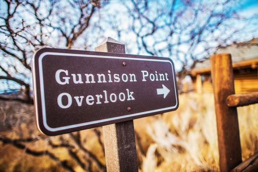 Gunninson Point Overlook Sign in the Black Canyon of the Gunnison National Park, Colorado, United States of America.